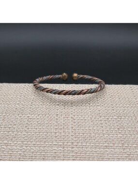 7 Inch Twisted Copper and Iron Wire Cuff, Rustic Braided Energy Bracelet B1213